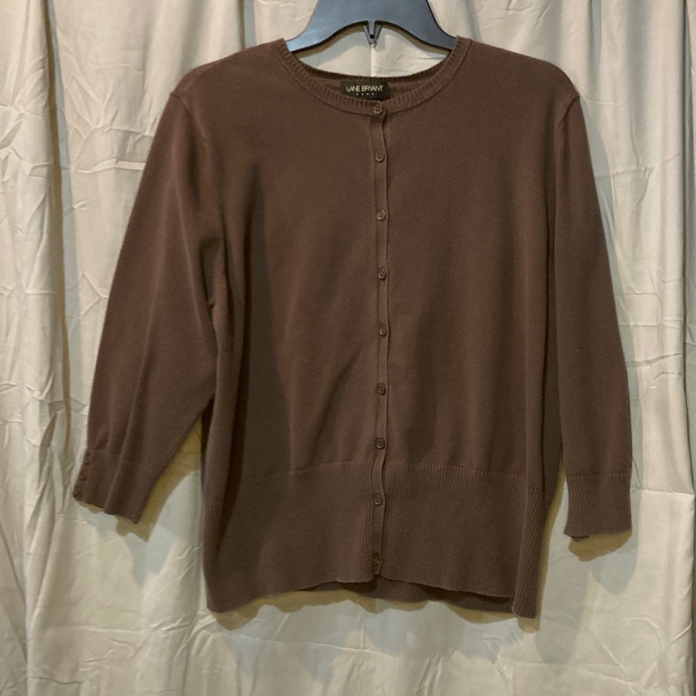 Lane Bryant Brown Button-Up Cardigan 3/4 Sleeves